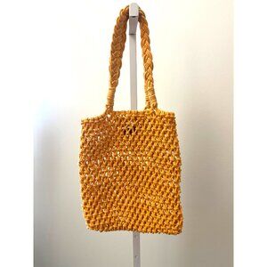 J. Crew orange-yellow Handwoven Cotton Tote Bag With Braided Handle